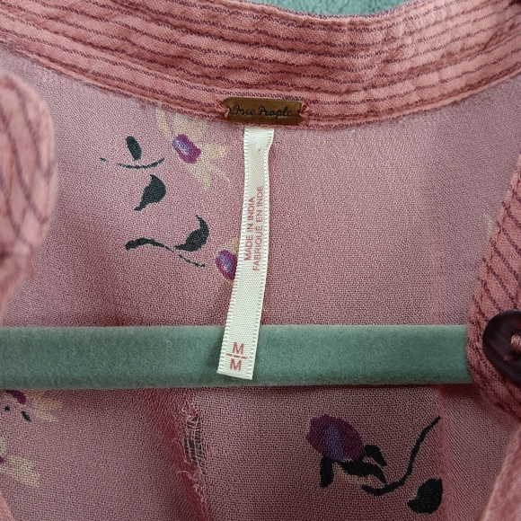 FREE PEOPLE Hearts and Colors Tunic Top Sz M Floral Sheer Long Sleeve Oversized - Picture 7 of 13